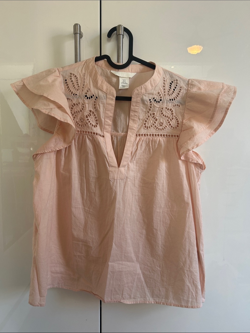 Light Pink Eyelet and Cotton Flutter Sleeve Top
